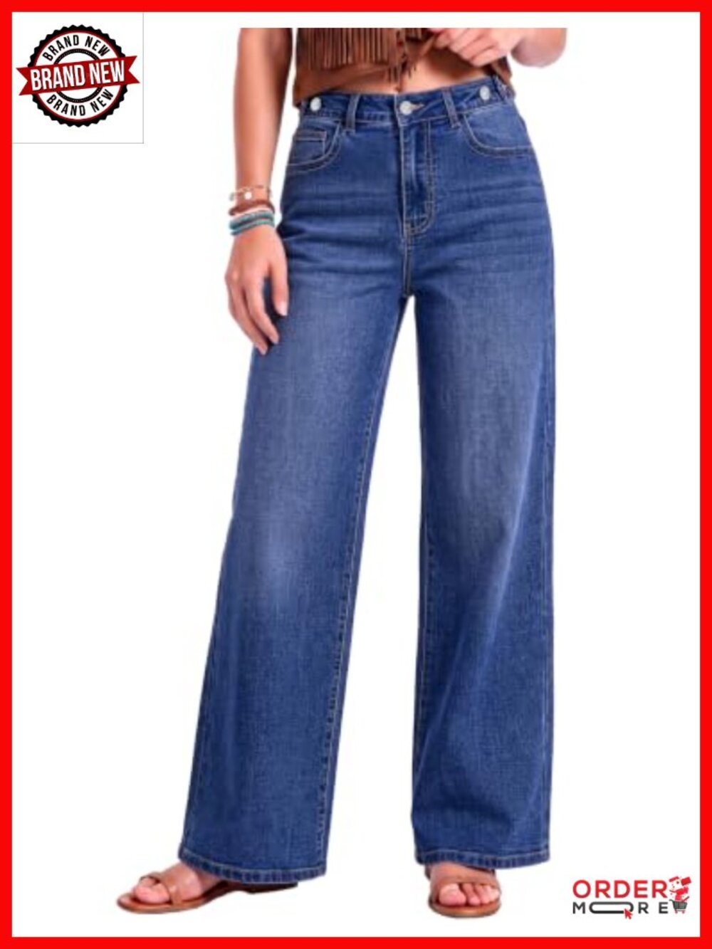 High Waisted Wide Leg Stretchy Baggy Denim Jeans for Women